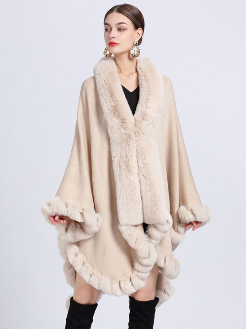 Γυναικεία Παλτό Πόντσο Από Faux Fur Cape Winter Outerwear - Μπεζ