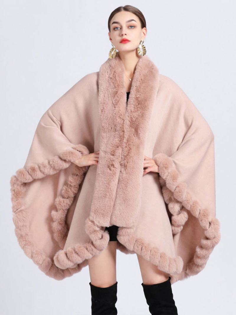 Γυναικεία Παλτό Πόντσο Από Faux Fur Cape Winter Outerwear - Ροζ