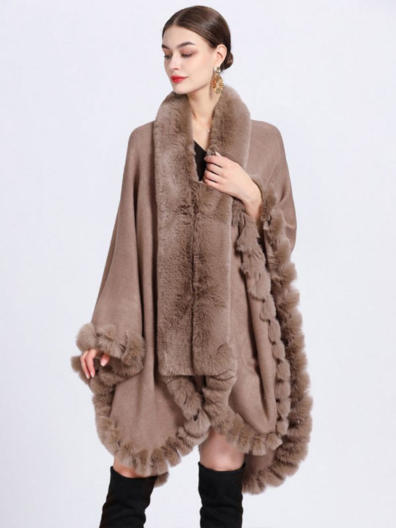 Γυναικεία Παλτό Πόντσο Από Faux Fur Cape Winter Outerwear - Χακί