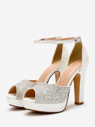 Γυναικεία Παπούτσια Γάμου Glitter Pu Δερμάτινα Peep Toe Pearls Ψηλοτάκουνα Νυφικά Pumps