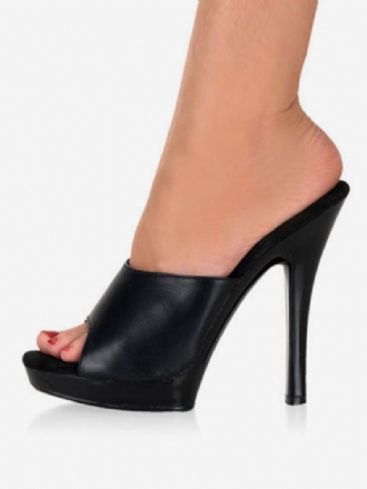 Γυναικεία Παπούτσια Χορού Pole Black Peep Toe Mules