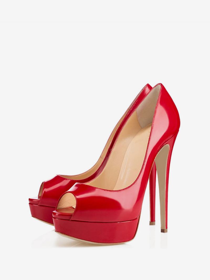 Γυναικεία Πλατφόρμα Peep Toe Heels Λουστρίνι Stiletto Heel Sexy Party Pumps