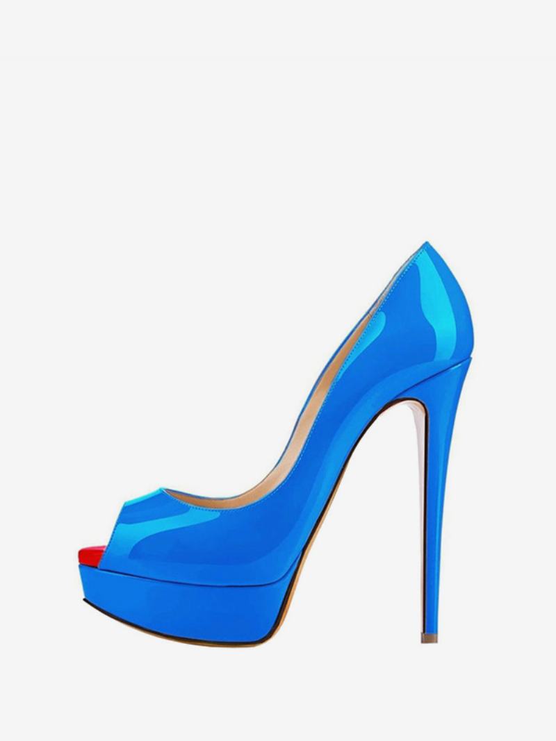 Γυναικεία Πλατφόρμα Peep Toe Heels Λουστρίνι Stiletto Heel Sexy Party Pumps - Μπλε