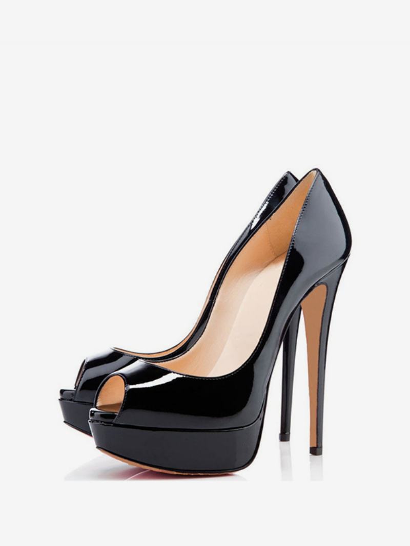 Γυναικεία Πλατφόρμα Peep Toe Heels Λουστρίνι Stiletto Heel Sexy Party Pumps - Μαύρο