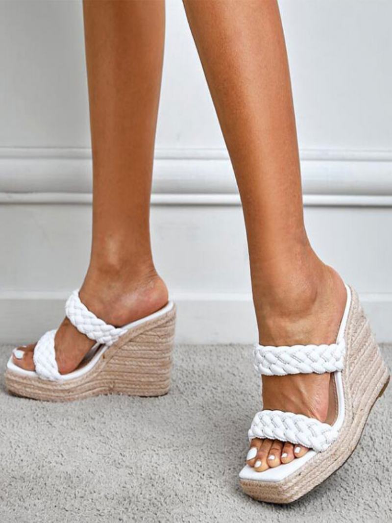 Γυναικεία Πλεξούδα Mule Espadrille Wedge - Λευκό