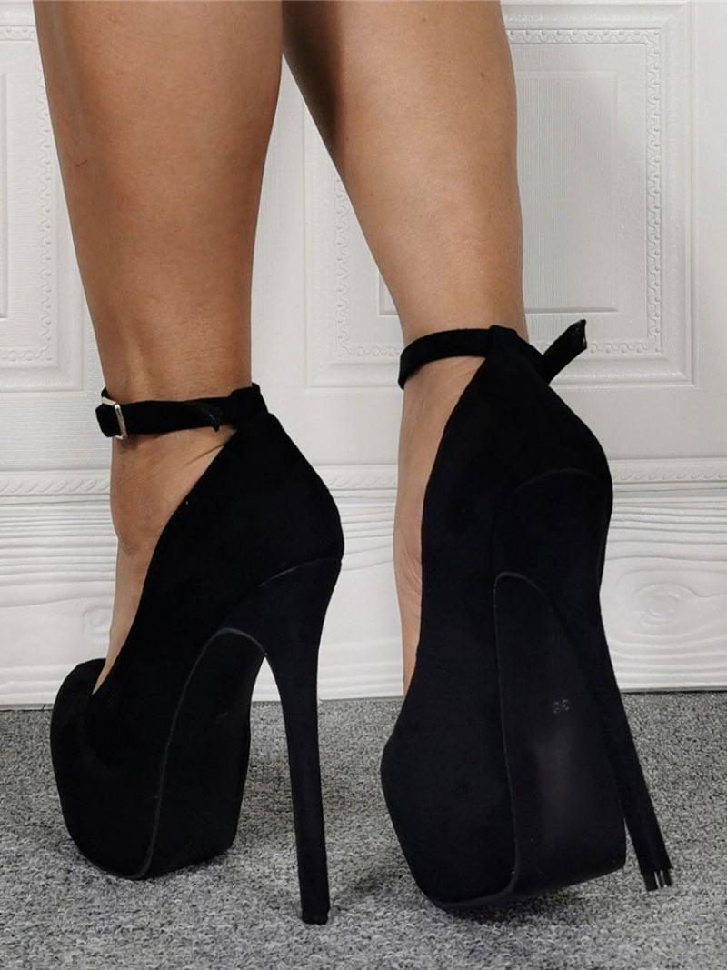 Γυναικεία Σέξι Ψηλοτάκουνα Μαύρα Micro Suede Stiletto Heel Παπούτσια Plus Size - Μαύρος