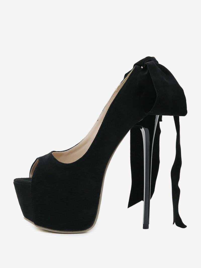 Γυναικεία Σέξι Ψηλοτάκουνα Φιόγκοι Stiletto Heel Micro Suede Up Pumps - Μαύρος