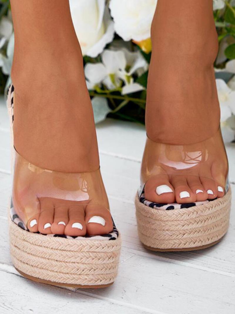 Γυναικεία Σανδάλια Clear Platform Espadrille Wedge Mule - Μαύρο