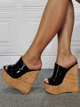 Γυναικεία Σανδάλια Cork Wedge Mule Από Λουστρίνι