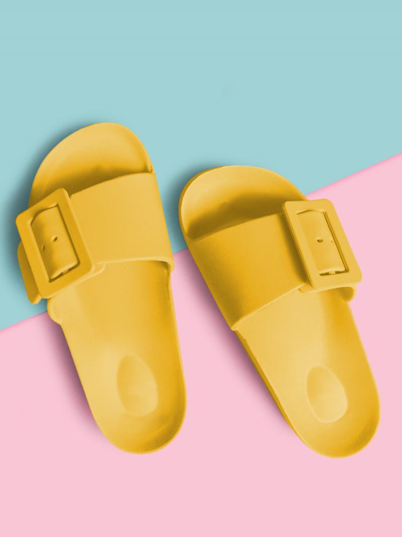 Γυναικεία Σανδάλια Slide Μαύρα Casual Κουμπιά Sandal Slides - Κίτρινο