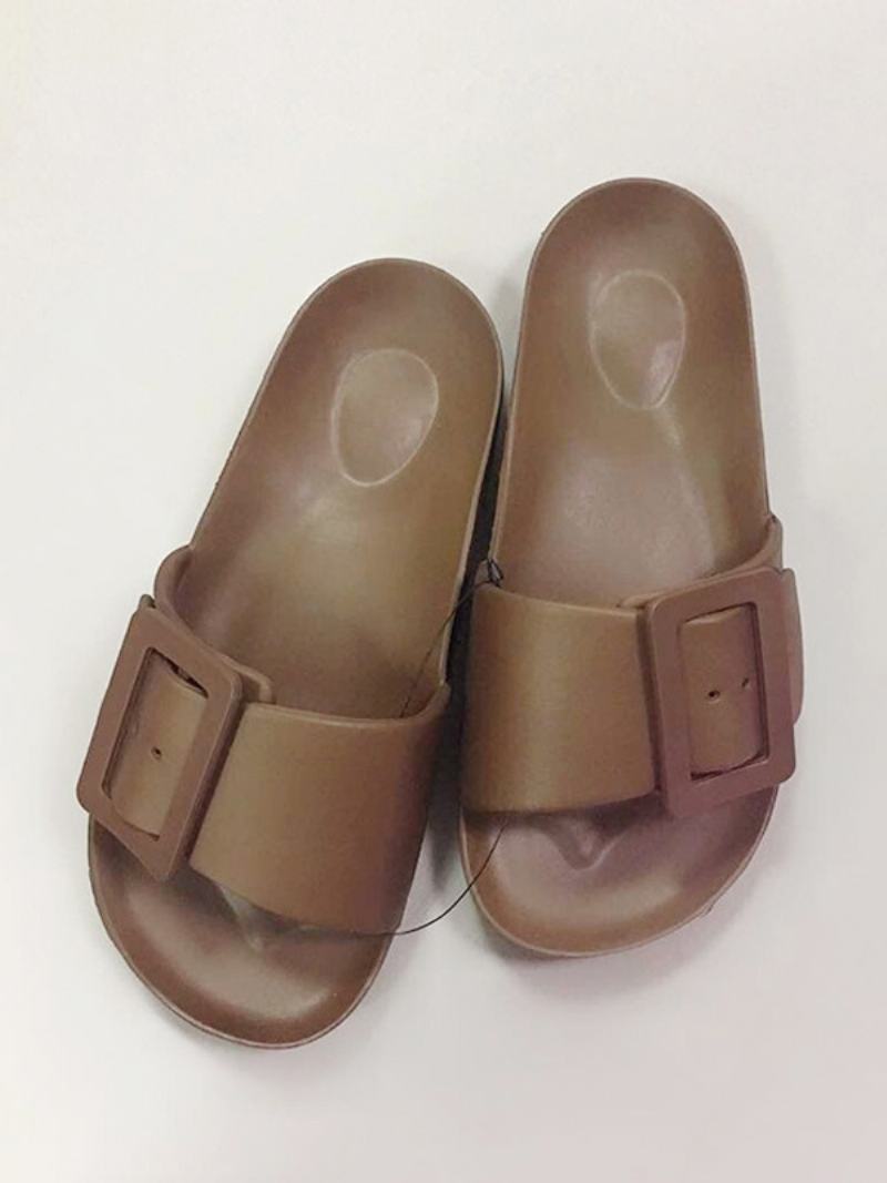 Γυναικεία Σανδάλια Slide Μαύρα Casual Κουμπιά Sandal Slides - Καφέ Καφέ