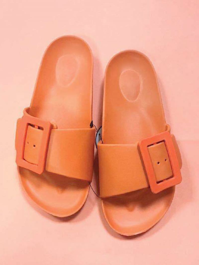 Γυναικεία Σανδάλια Slide Μαύρα Casual Κουμπιά Sandal Slides - Πορτοκαλί