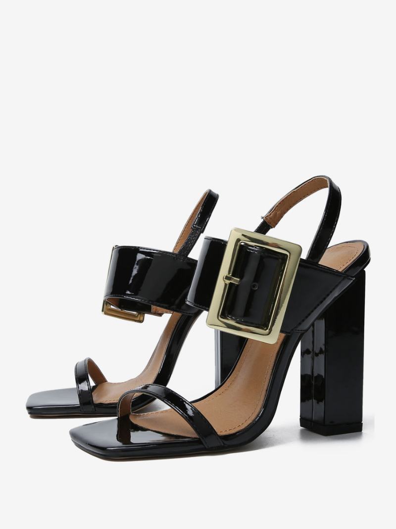 Γυναικεία Σανδάλια Με Τακούνι Δερμάτινα Chunky Heel Pu - Μαύρο