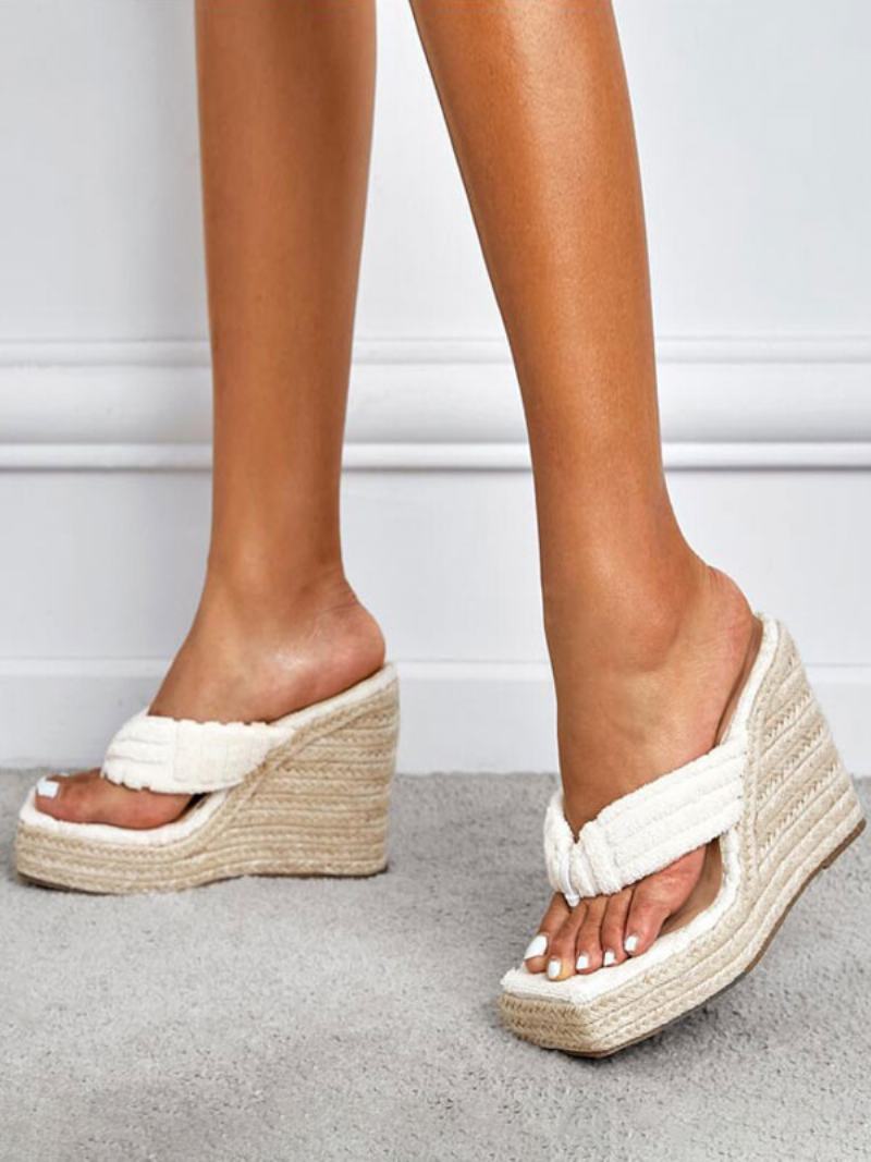 Γυναικεία Σανδάλια Πλατφόρμας Espadrille Wedge Thong - Λευκό