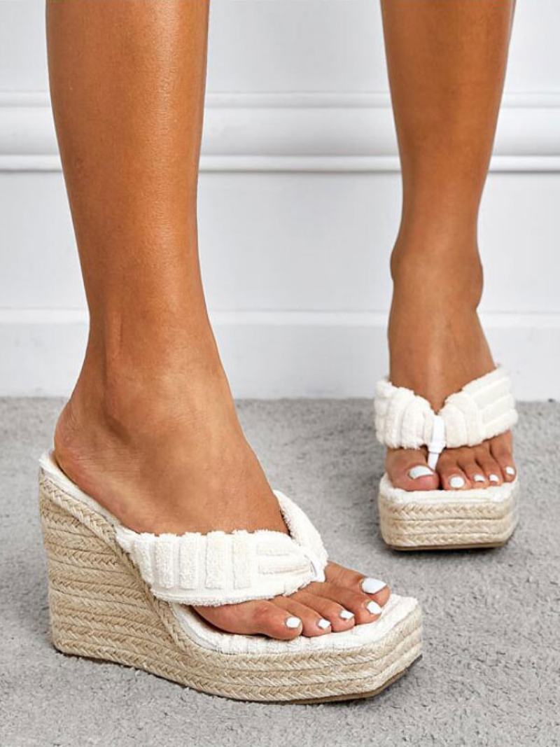 Γυναικεία Σανδάλια Πλατφόρμας Espadrille Wedge Thong - Λευκό