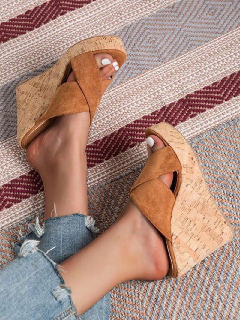 Γυναικεία Σανδάλια Πλατφόρμας Wedge Mule Σε Καφέ Καστόρι - Καφέ Καφέ