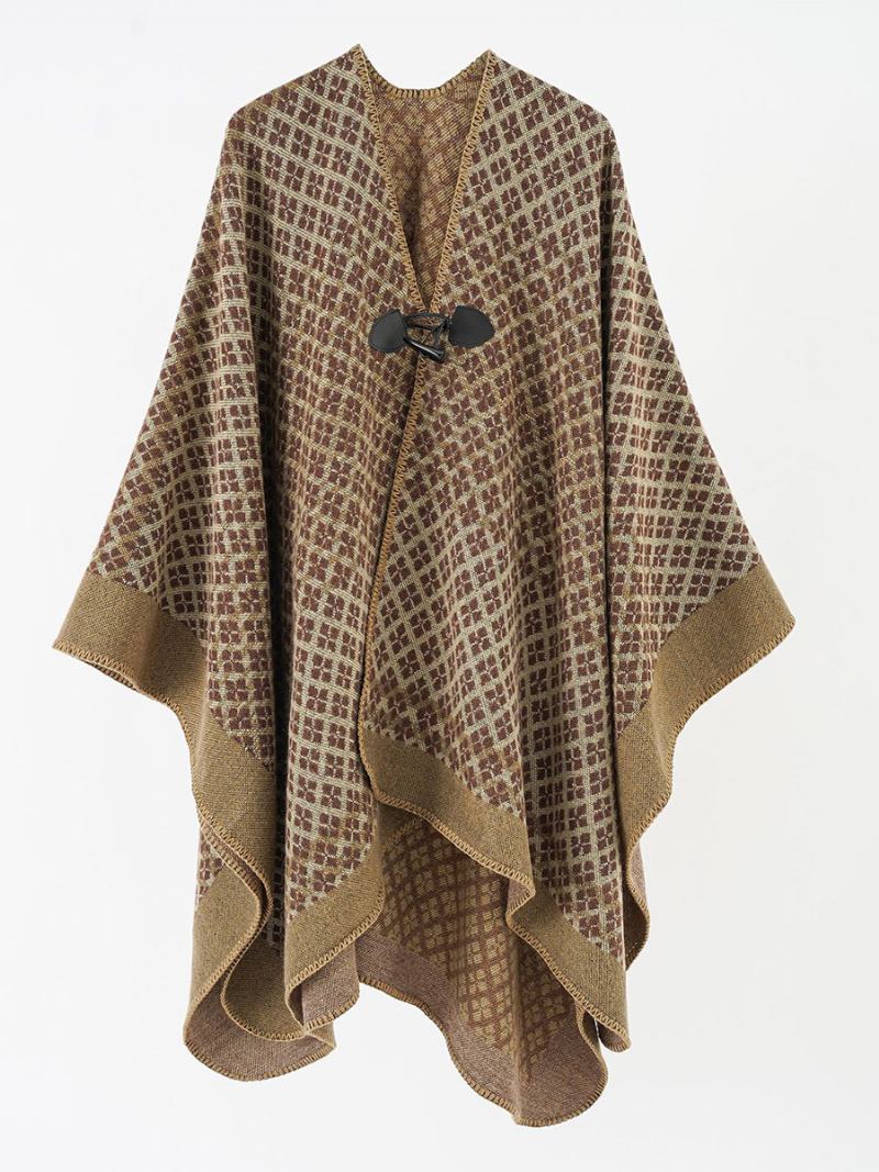 Γυναικεία Στάμπα Cape Toggle Close Daily Casual Poncho - Καφέ Καφέ