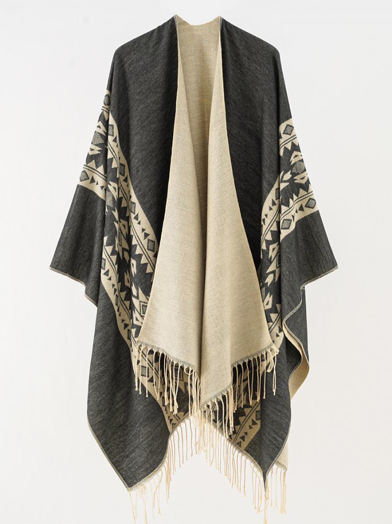 Γυναικεία Στάμπα Poncho Daily Casual Cape Με Κρόσια