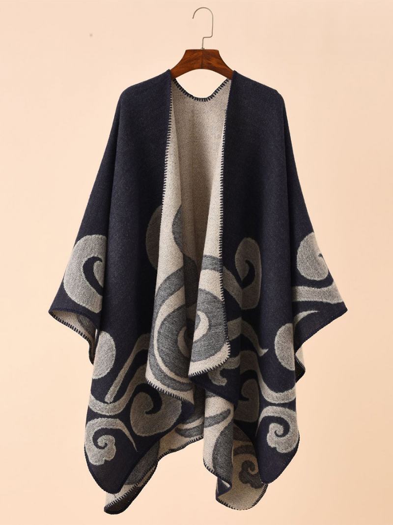 Γυναικεία Στάμπα Poncho Daily Casual Chic Cape - Σκούρο Ναυτικό