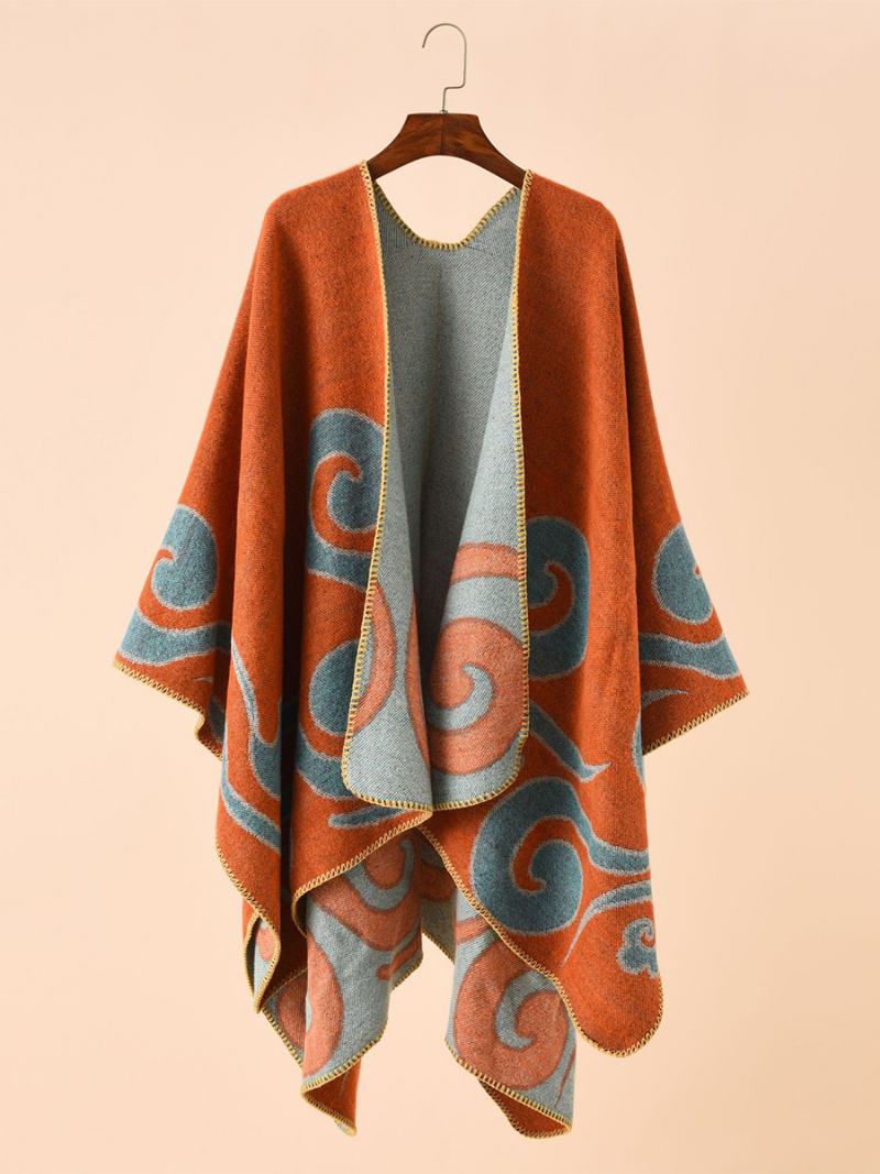 Γυναικεία Στάμπα Poncho Daily Casual Chic Cape - Πορτοκαλί