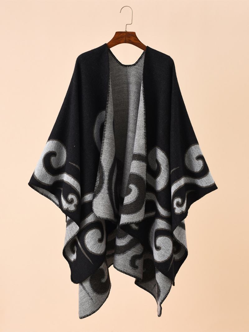 Γυναικεία Στάμπα Poncho Daily Casual Chic Cape - Μαύρο