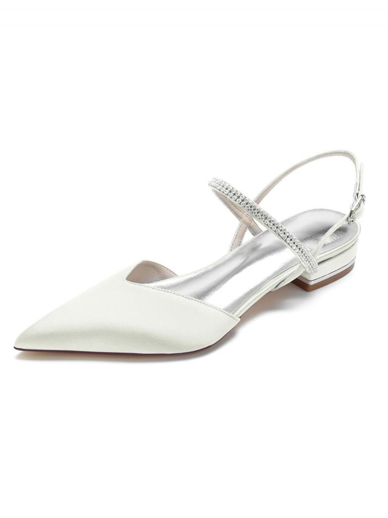 Γυναικεία Στρας Mary Jane Slingback Bridal Flats Σε Σατέν - Ελεφαντοστού