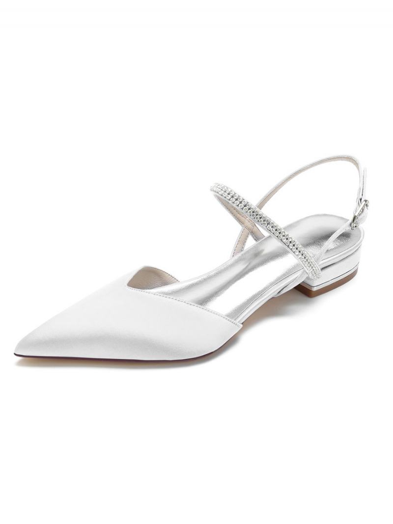 Γυναικεία Στρας Mary Jane Slingback Bridal Flats Σε Σατέν - Λευκό