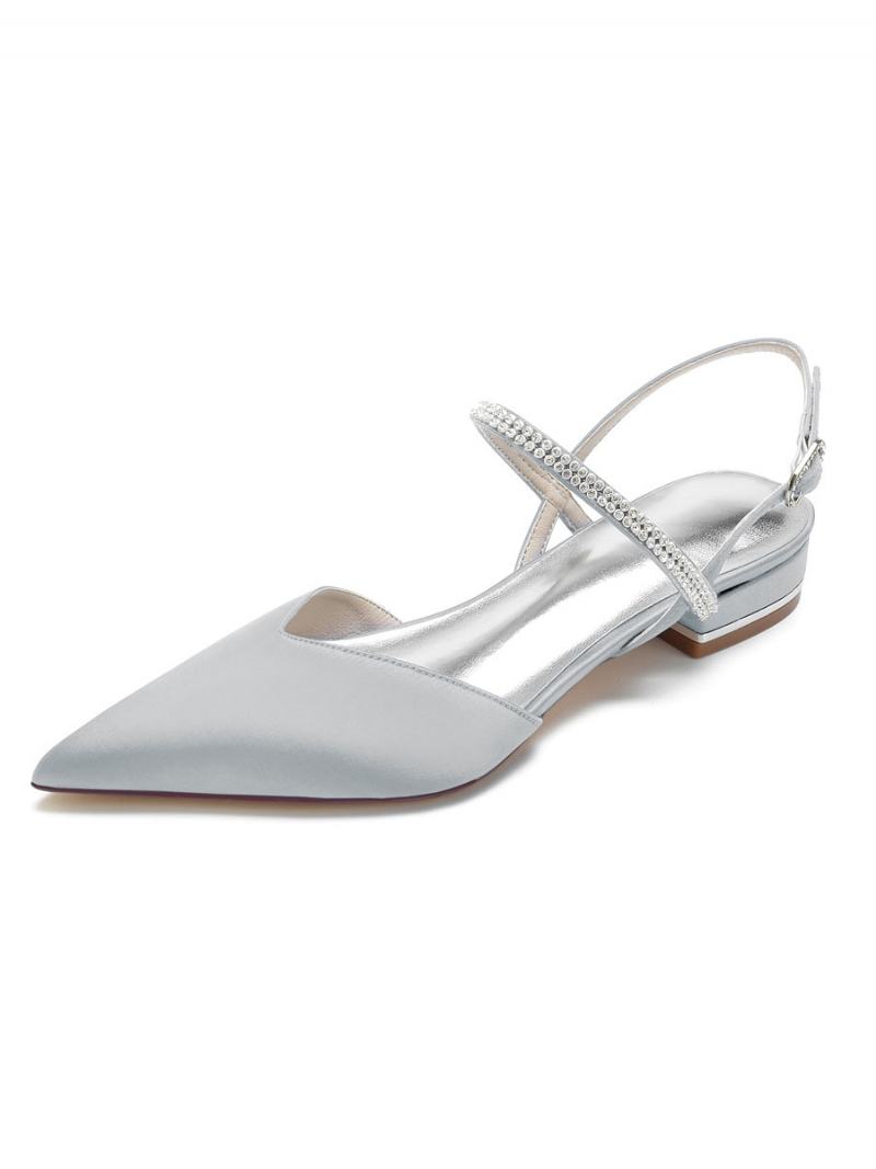 Γυναικεία Στρας Mary Jane Slingback Bridal Flats Σε Σατέν - Ασημί