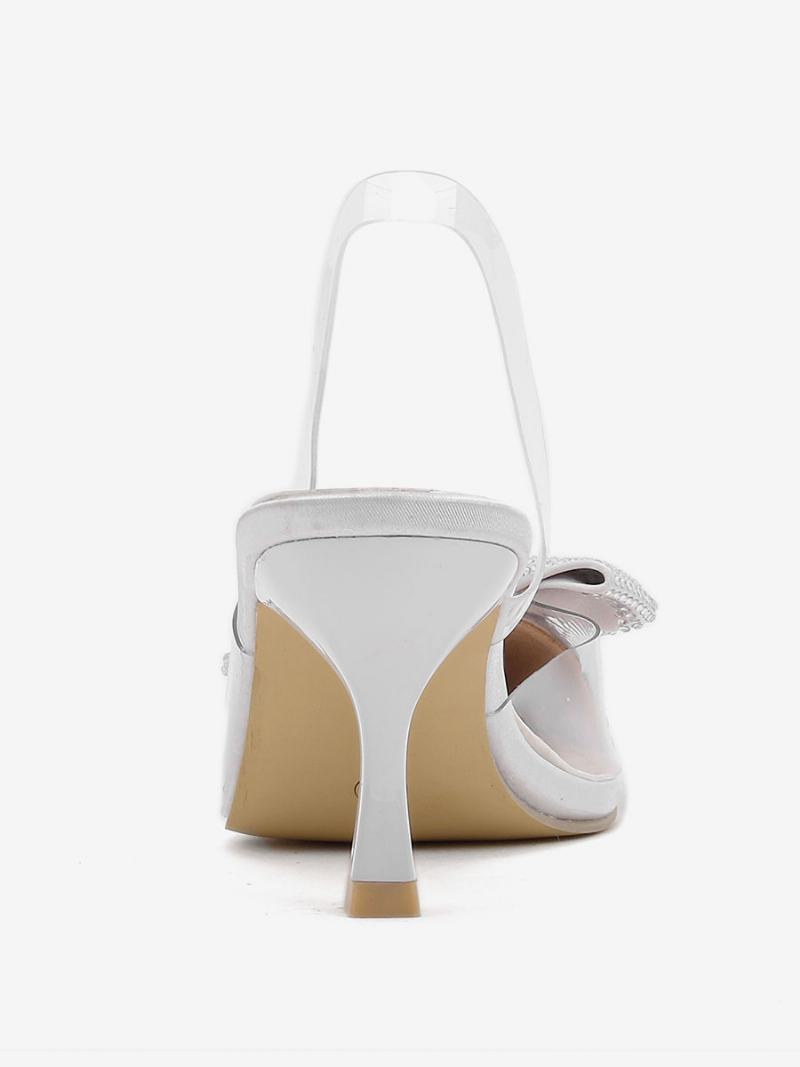 Γυναικεία Στρας Slingback Γόβες Διαφανές Στιλέτο Τακούνι Ασημί Αντλίες Pvc Άνω Μέρος - Ασημί