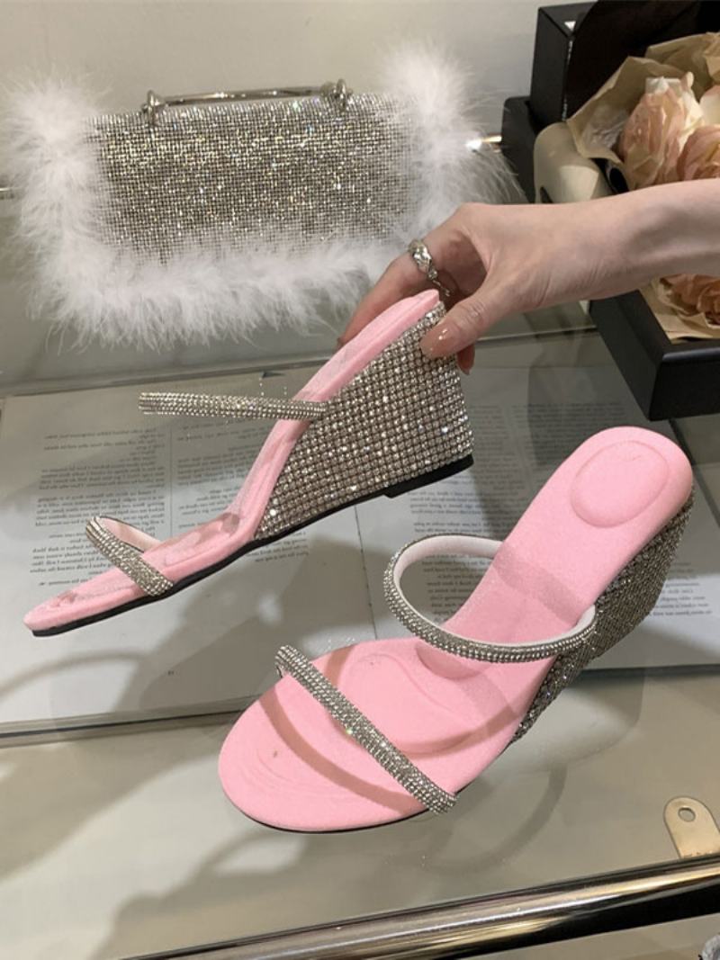 Γυναικεία Στρας Slingbacks Pu Δερμάτινα Πέδιλα Wedge - Ροζ