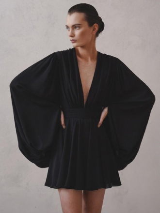 Γυναικεία Φορέματα Skater Σέξι Μίνι Plunge Pleated Batwing