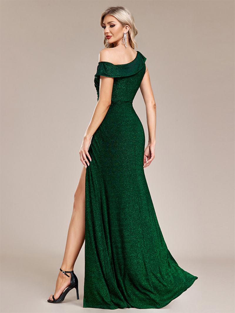 Γυναικεία Φόρεμα One Shoulder Prom Maxi Με Ψηλό Σκίσιμο Παγιέτες - Πράσινος