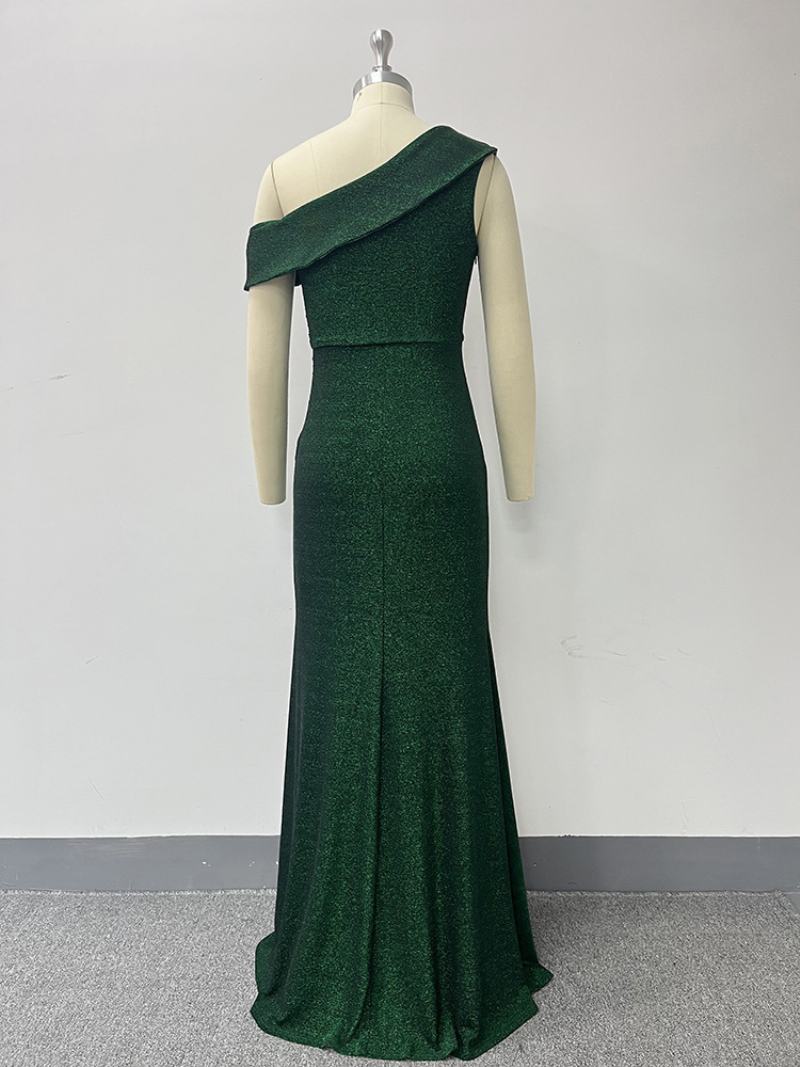 Γυναικεία Φόρεμα One Shoulder Prom Maxi Με Ψηλό Σκίσιμο Παγιέτες - Πράσινος