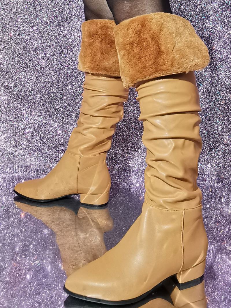 Γυναικείες Chic Sequins Puppy Heel Knee Boots - Ανοιχτό Καφέ