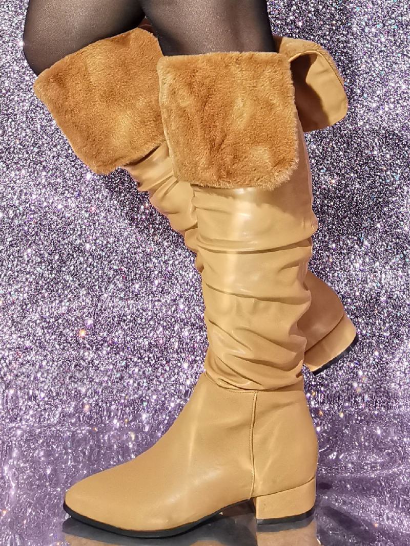 Γυναικείες Chic Sequins Puppy Heel Knee Boots - Ανοιχτό Καφέ