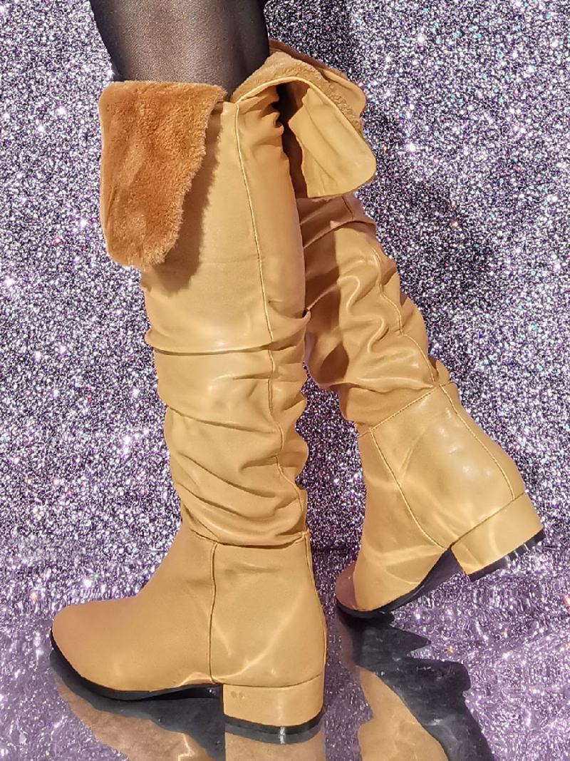 Γυναικείες Chic Sequins Puppy Heel Knee Boots - Ανοιχτό Καφέ