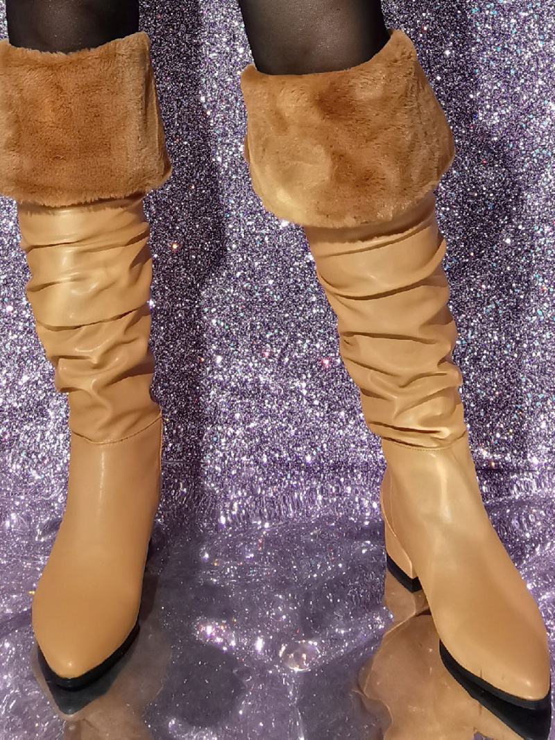 Γυναικείες Chic Sequins Puppy Heel Knee Boots - Ανοιχτό Καφέ