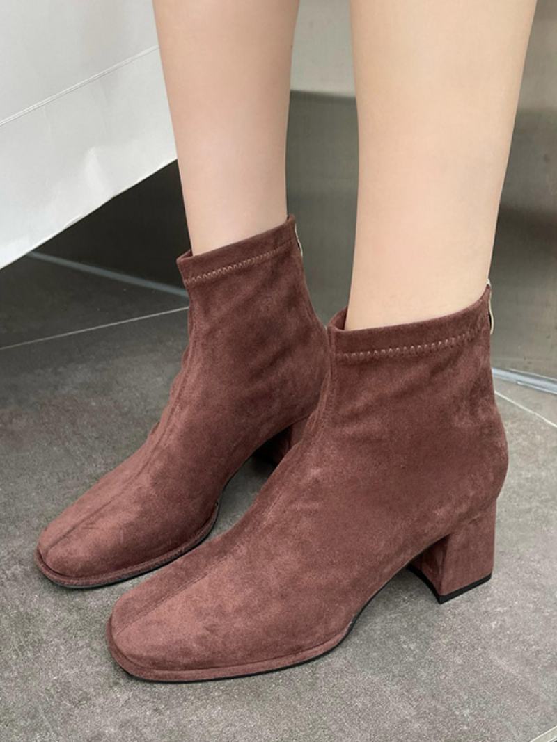 Γυναικείες Micro Suede Μποτάκια Με Χοντρό Τακούνι Τετράγωνο Επάνω Μέρος