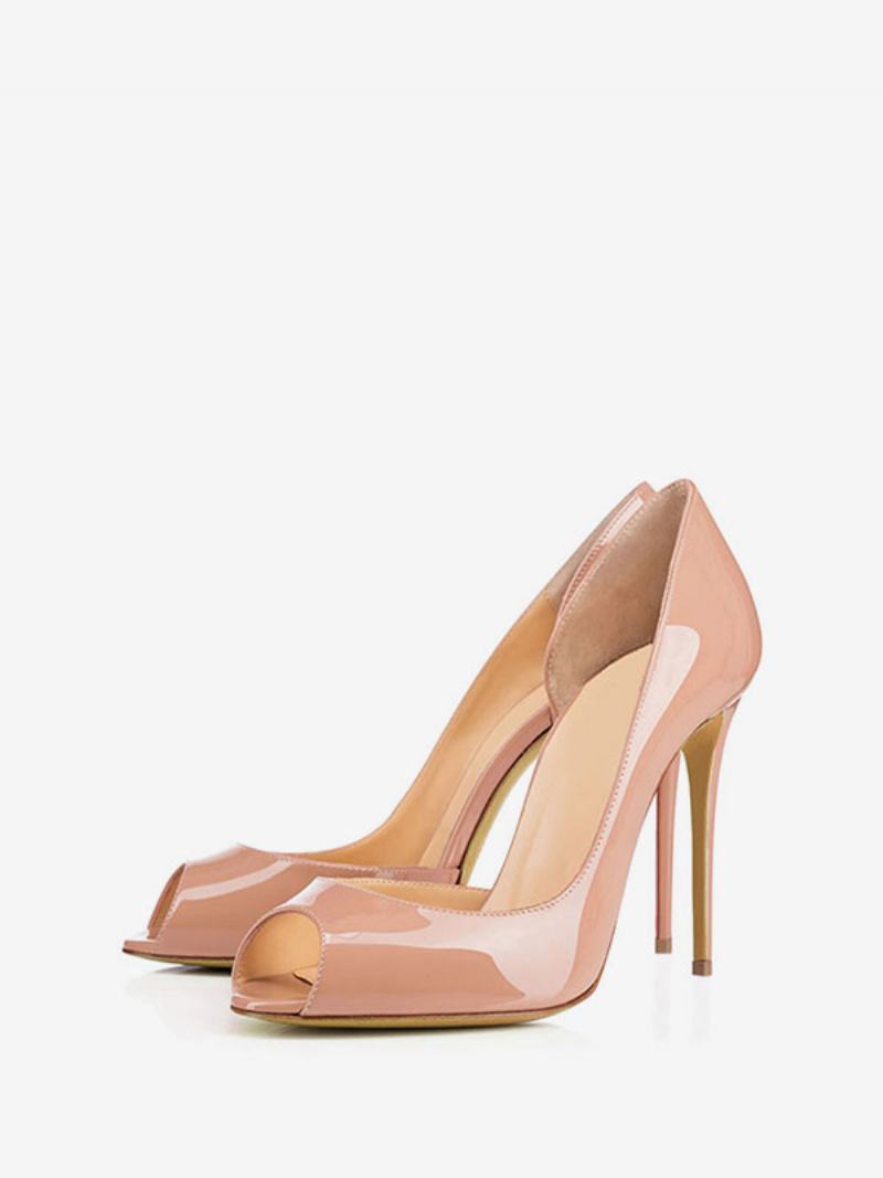 Γυναικείες Peep Toe Heels Λουστρίνι Stiletto Ψηλοτάκουνες Αντλίες Σε Μαύρο Χρώμα - Κίτρινο / Κόκκινο