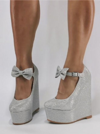 Γυναικείες Wedge Heels Glitter Round Toe Bow Παπούτσια Prom