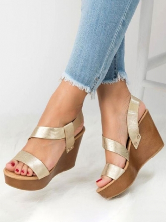 Γυναικείες Wedge Heels Gold Open Toe Strappy Σανδάλια