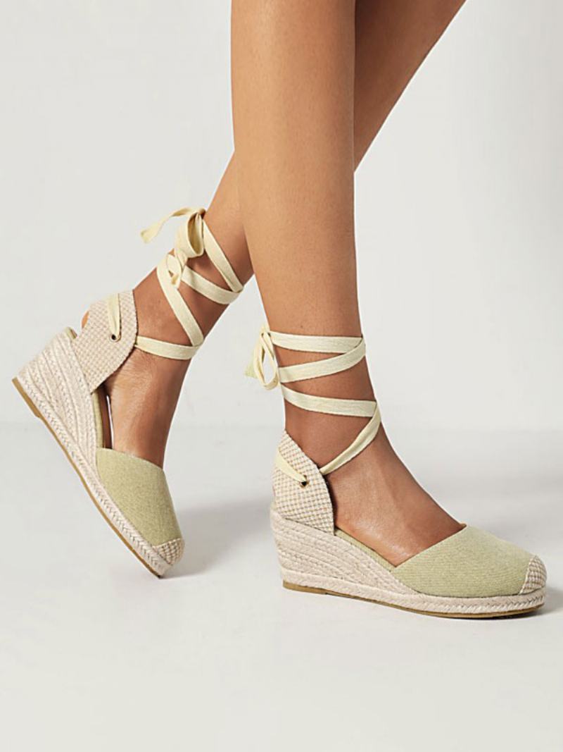 Γυναικείες Wedge Heels Lace Up Round Toe Terry Wedges - Φασκόμηλο