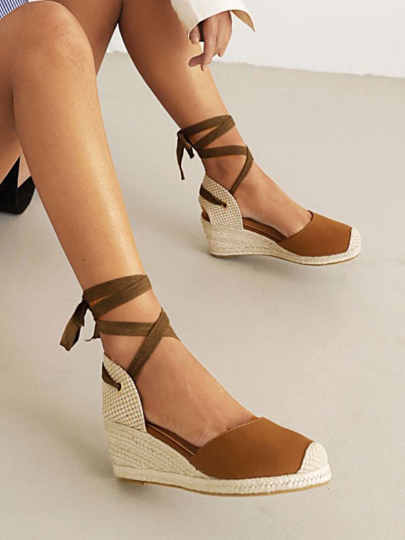 Γυναικείες Wedge Heels Lace Up Round Toe Terry Wedges - Καμέλα