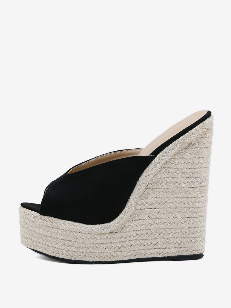 Γυναικείες Wedge Heels Outdoor Micro Suede Upper Peep Toe Σανδάλια - Μαύρος