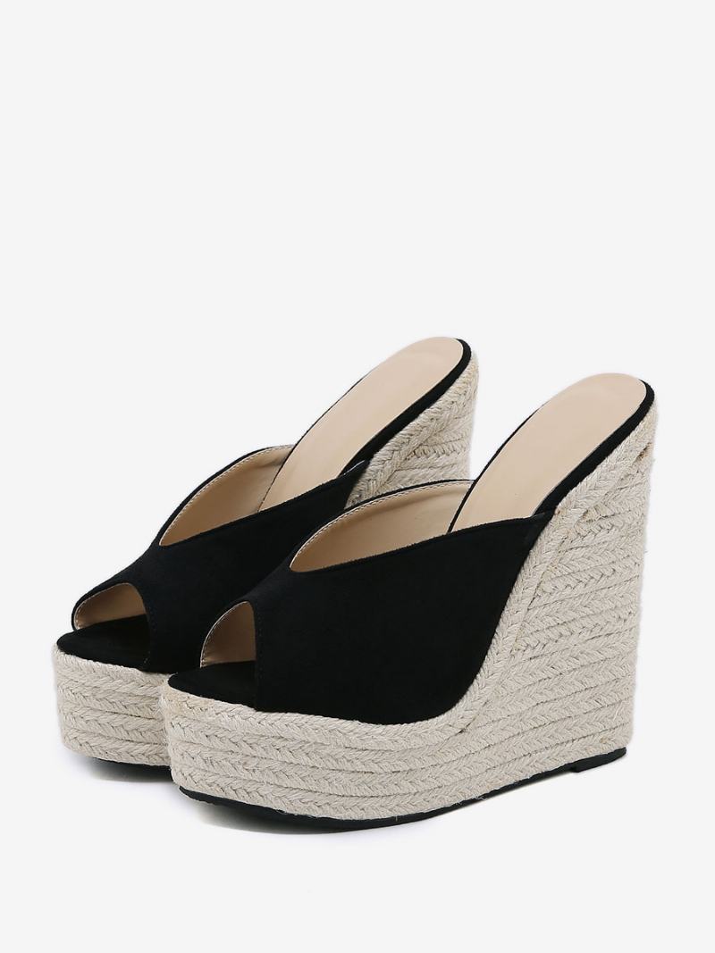 Γυναικείες Wedge Heels Outdoor Micro Suede Upper Peep Toe Σανδάλια - Μαύρος