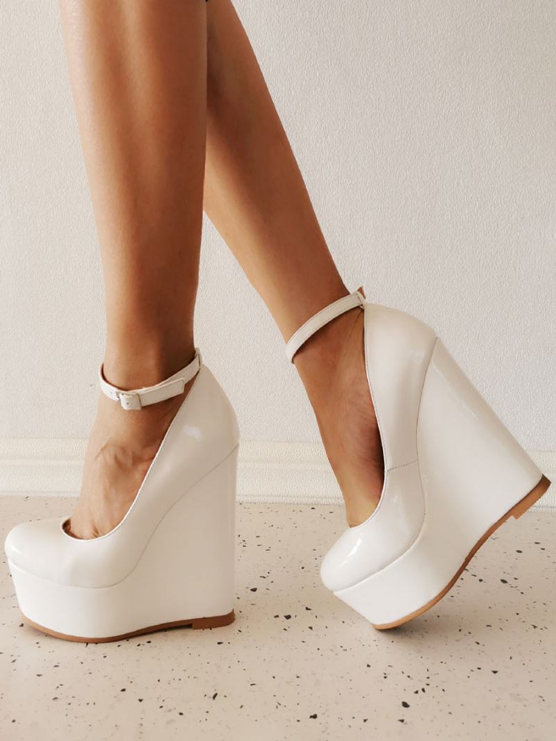 Γυναικείες Wedge Heels Σέξι Παπούτσια Στρογγυλές Δερμάτινες Σφήνες