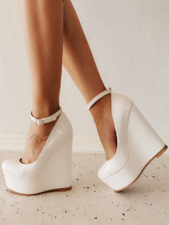 Γυναικείες Wedge Heels Σέξι Παπούτσια Στρογγυλές Δερμάτινες Σφήνες