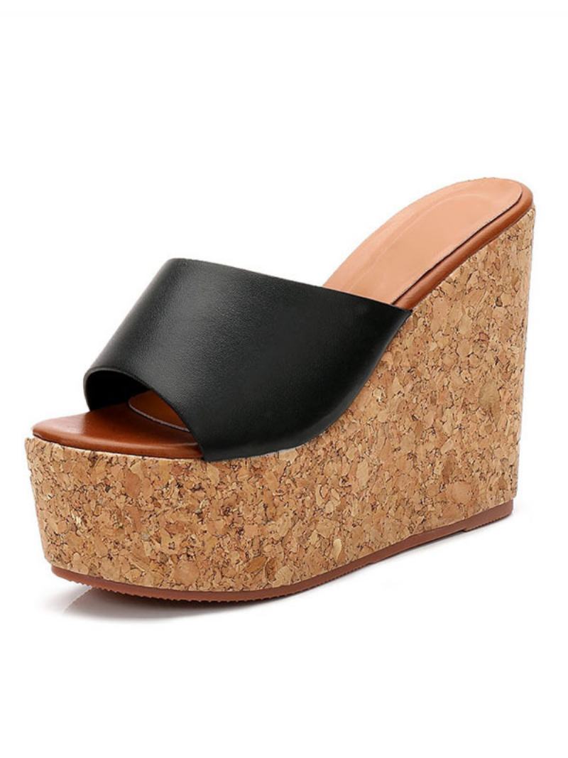 Γυναικείες Γόβες Cork Wedge Mule - Μαύρο