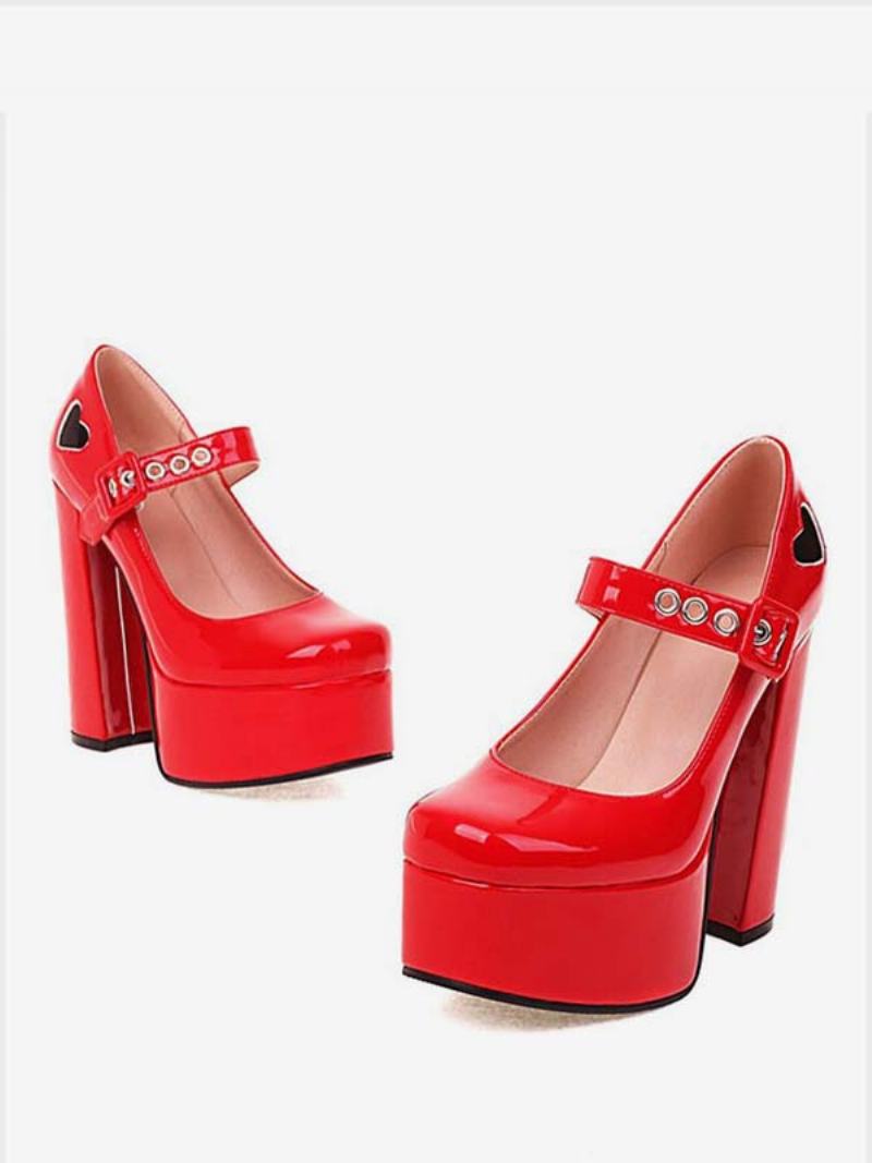 Γυναικείες Γόβες Mary Jane Platform Red Heart - Κόκκινο