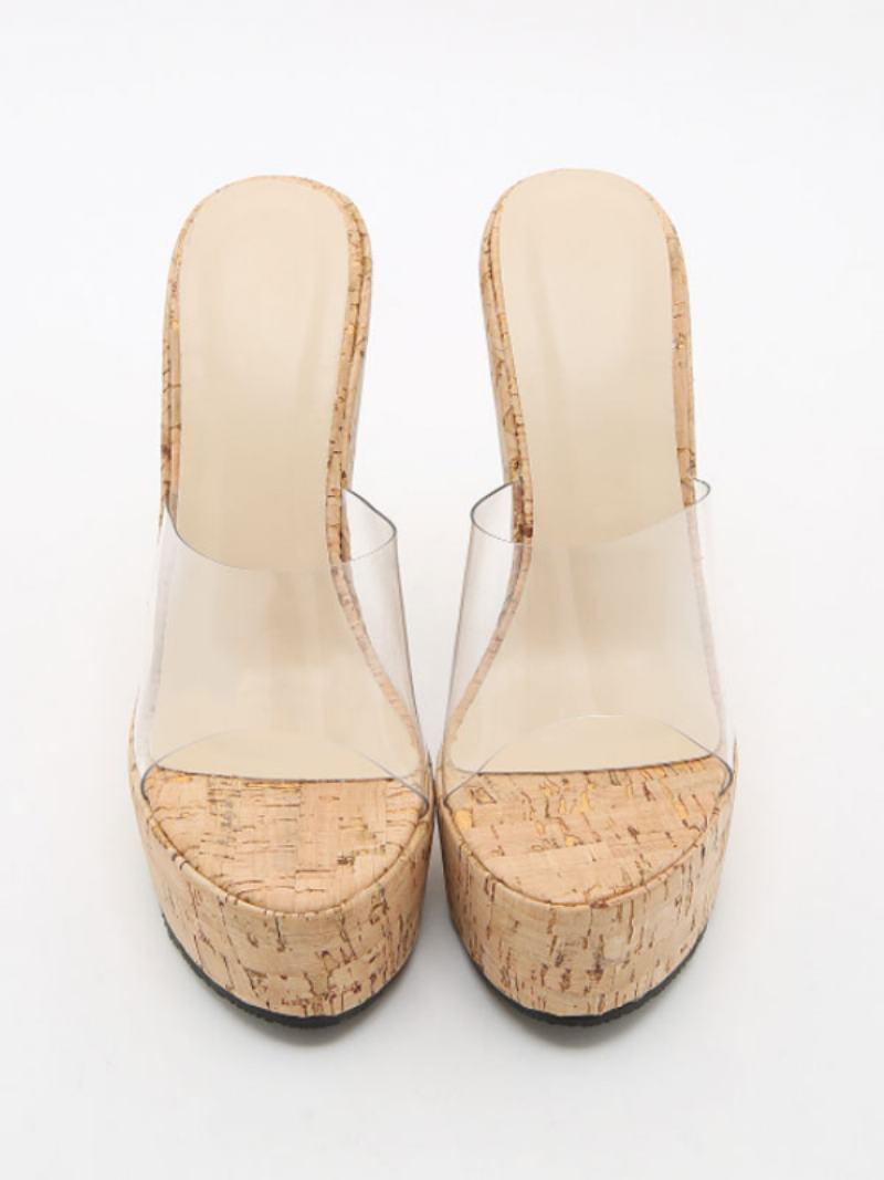 Γυναικείες Γόβες Mules Slip On Pvc Άνω Σανδάλια Apricot Wedge - Ανοιχτό Κίτρινο